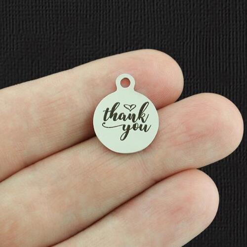 Thank you Stainless Steel Small Round Charms - BFS002-5451