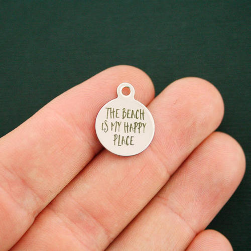 The Beach Stainless Steel Small Round Charms - Is my happy place - BFS002-2712
