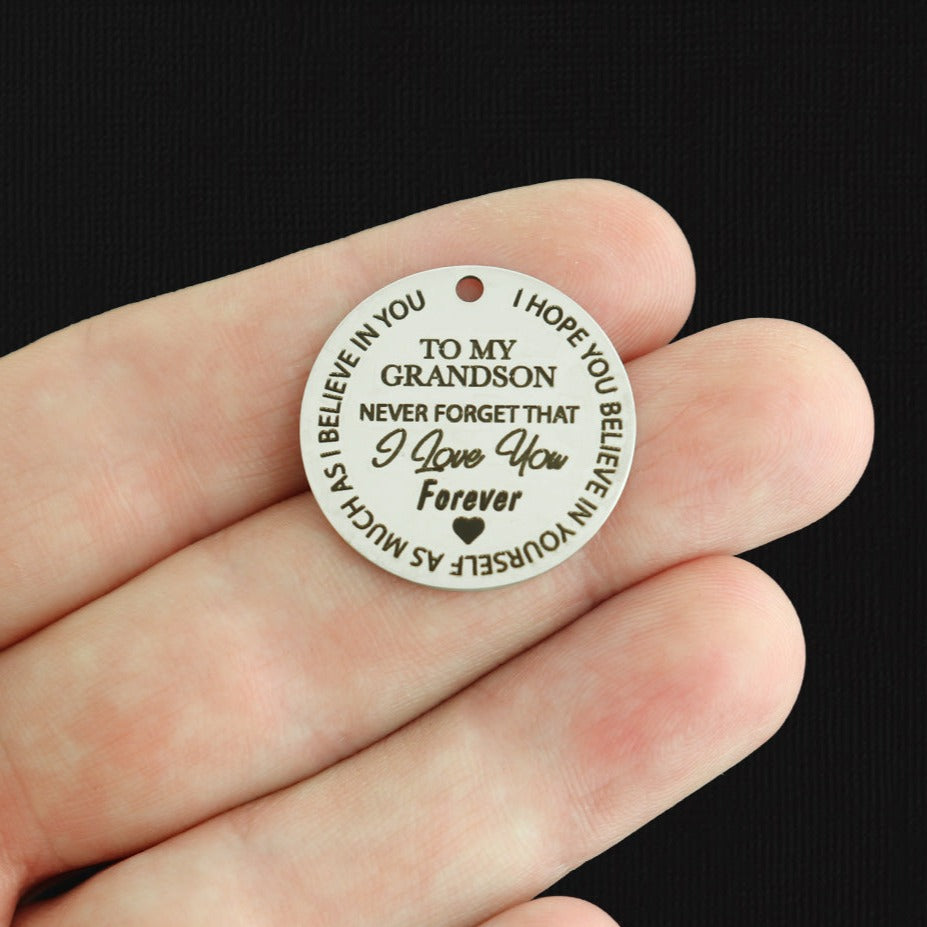 To My Grandson Stainless Steel 25mm Round Charms - BFS009-7945