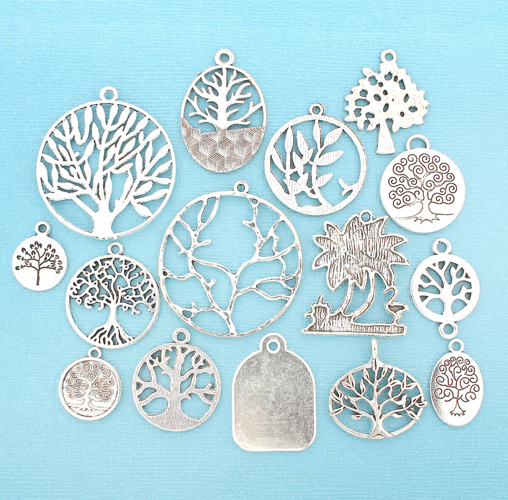 Collection de breloques d'arbre ton argent antique 15 breloques différentes - COL146