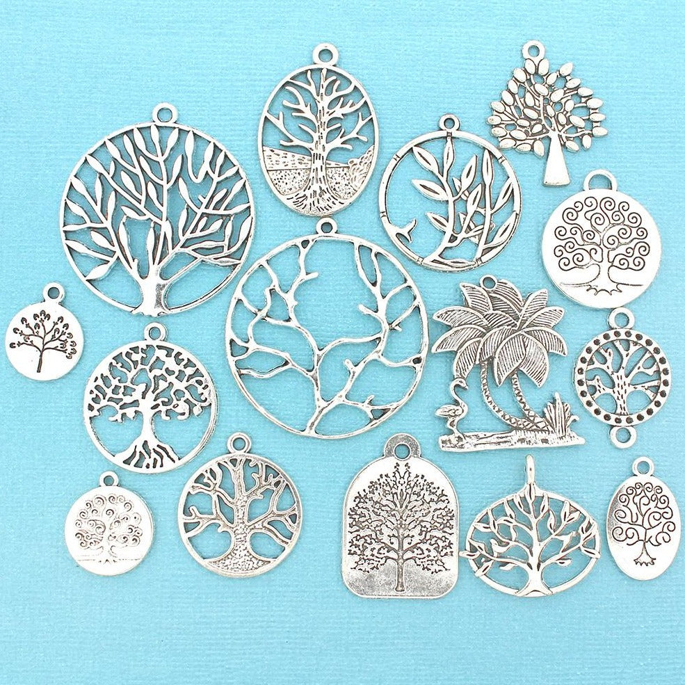 Collection de breloques d'arbre ton argent antique 15 breloques différentes - COL146