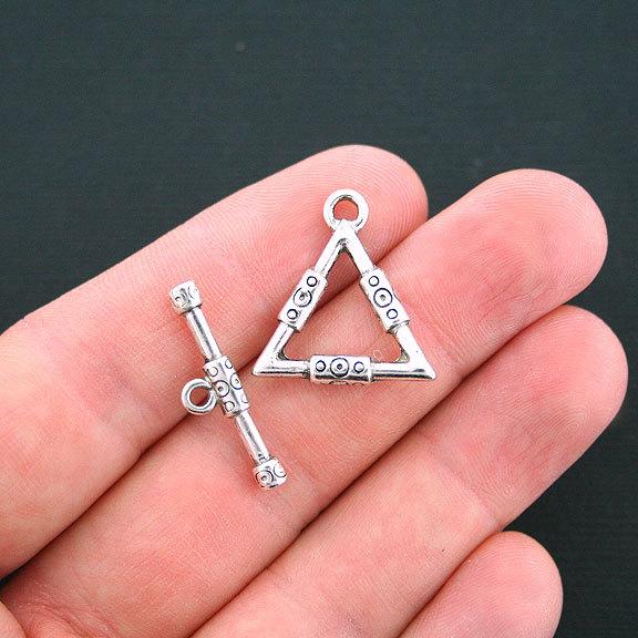 Triangle Silver Tone Toggle Clasps 7mm x 26mm - 3 Sets 6 Pieces - SC1394