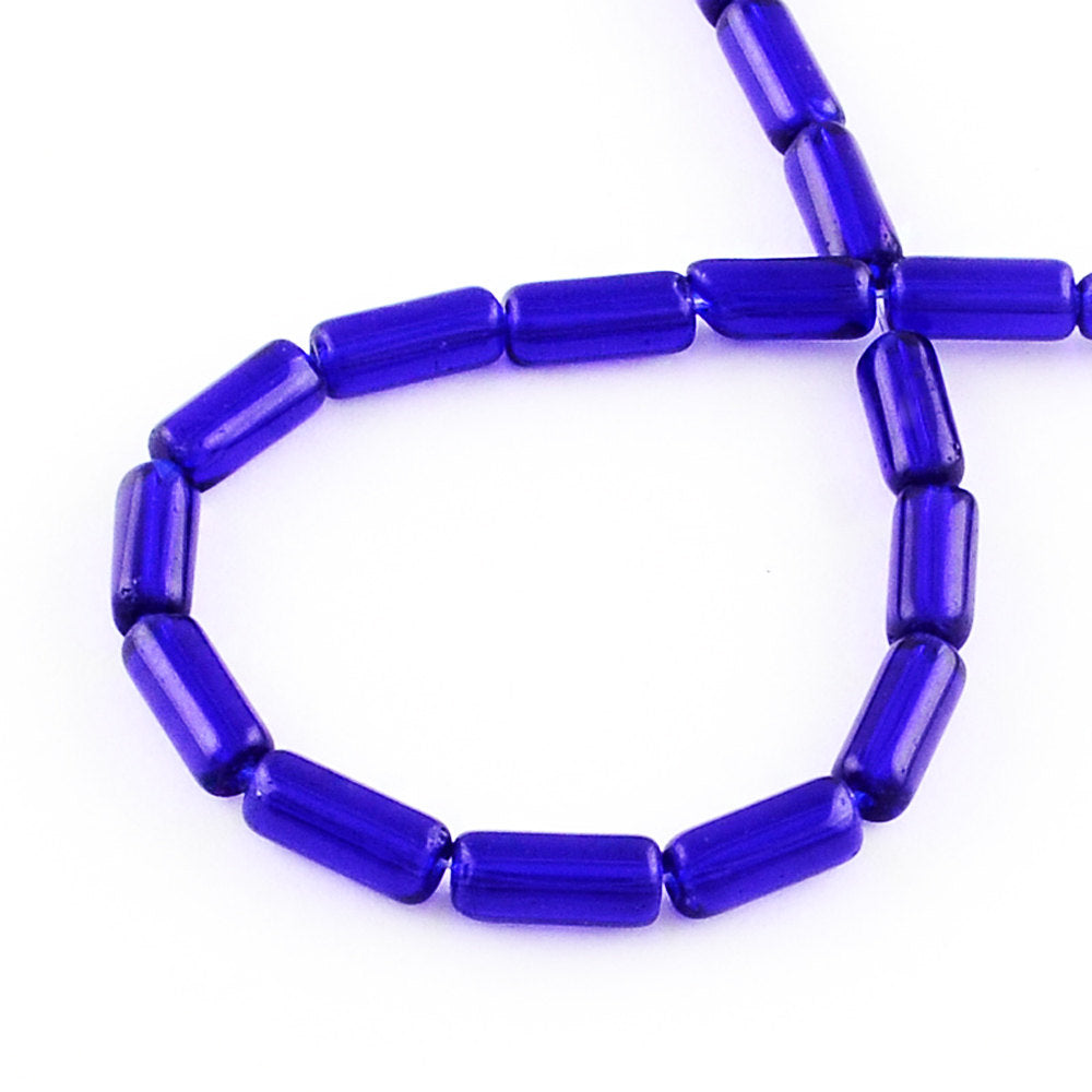 Tube Glass Beads 10mm x 4mm - Royal Blue - 1 Strand 30 Beads - BD1073