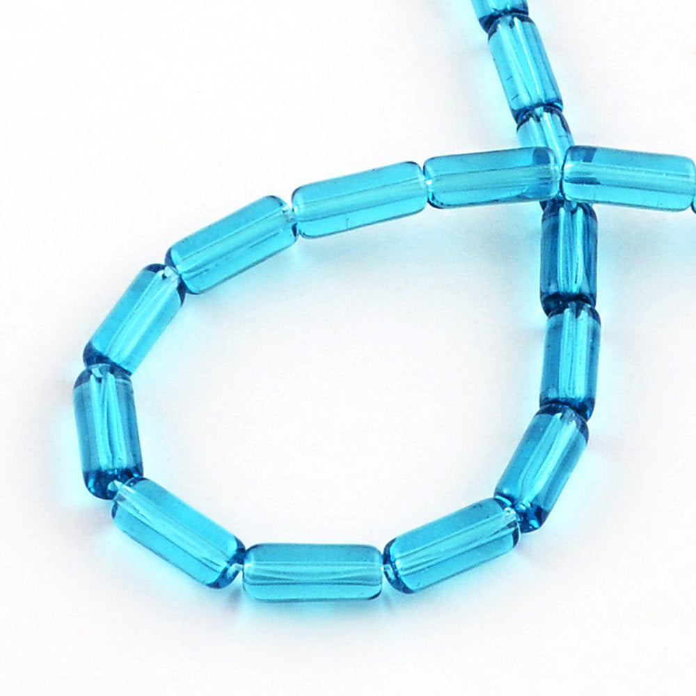 Perles de Verre Tube 10mm x 4mm - Bleu Turquoise - 1 Rang 32 Perles - BD1075