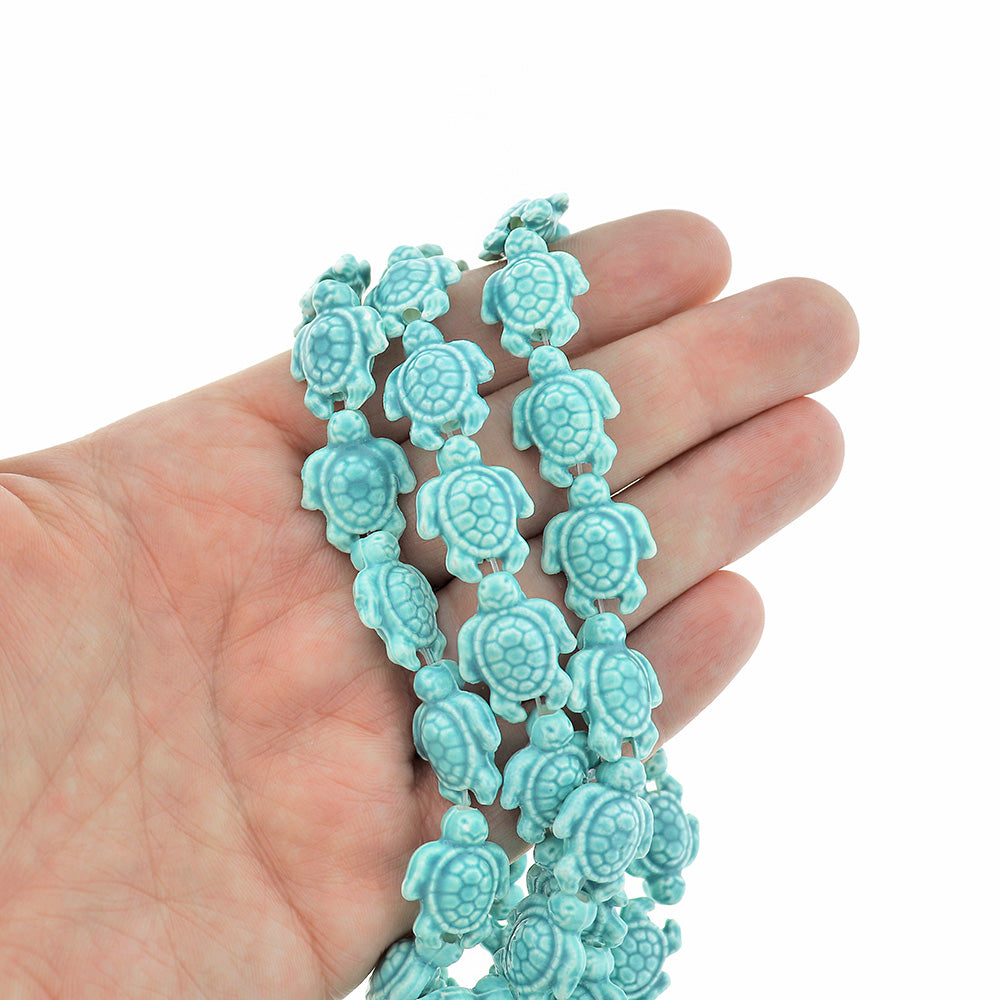 Perles de Verre Tortue 19mm x 15mm - Marbre Bleu - 1 Rang 22 Perles - BD1401