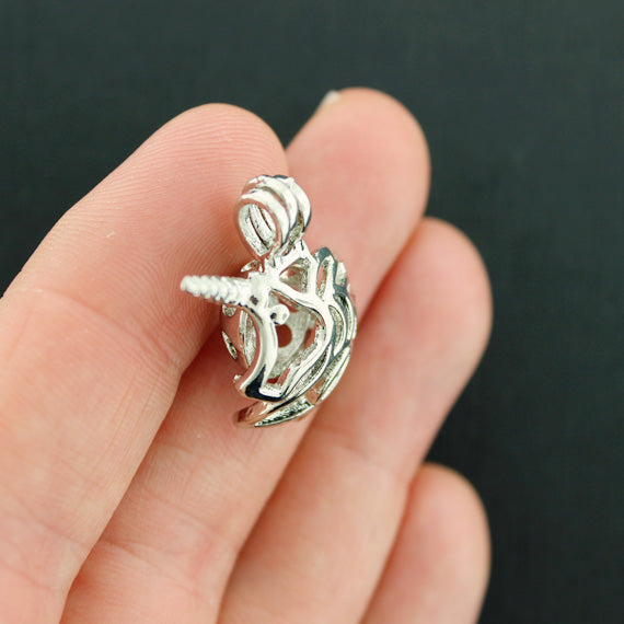 Unicorn Bead Cage Antique Silver Tone Charm 3D - SC7906