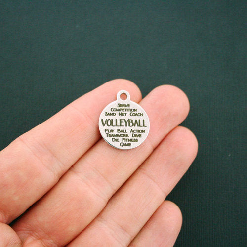 Volleyball Word Collage Stainless Steel Charms - BFS001-1463