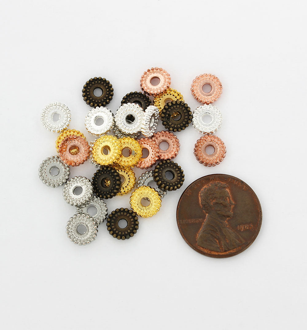 Washer Spacer Beads 2mm x 7mm - Assorted Silver, Gold, Bronze and Rose Gold Tone - 50 Beads - FD228