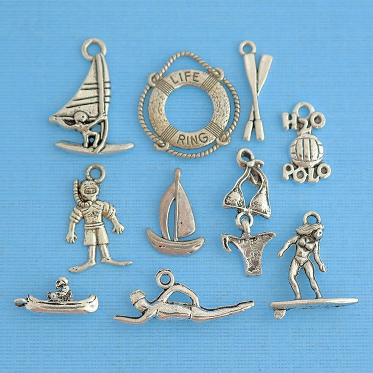 Collection de breloques pour sports nautiques ton argent antique 10 breloques différentes - COL103