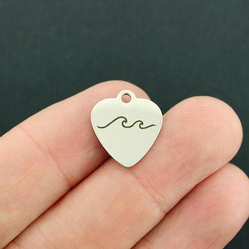 Wave Stainless Steel Small Heart Charms - BFS012-4325