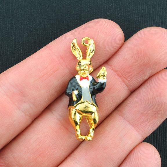 Lapin Blanc Antique Doré Charm 3D - GC357