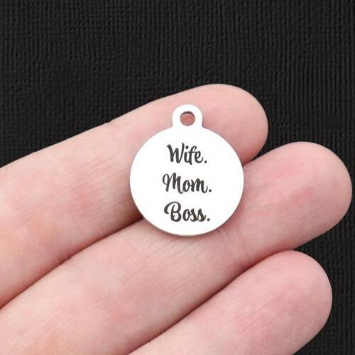 Wife. Mom. Boss. Stainless Steel Charms - BFS001-6005