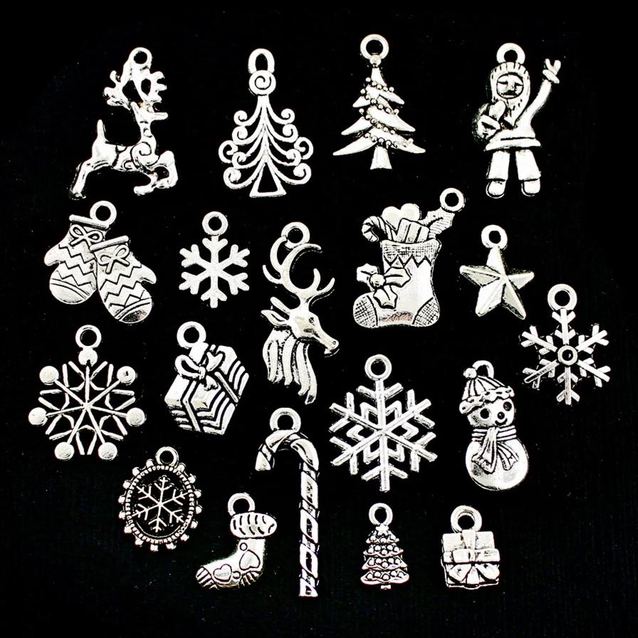 Collection de charmes de vacances d'hiver ton argent antique 19 breloques - COL085
