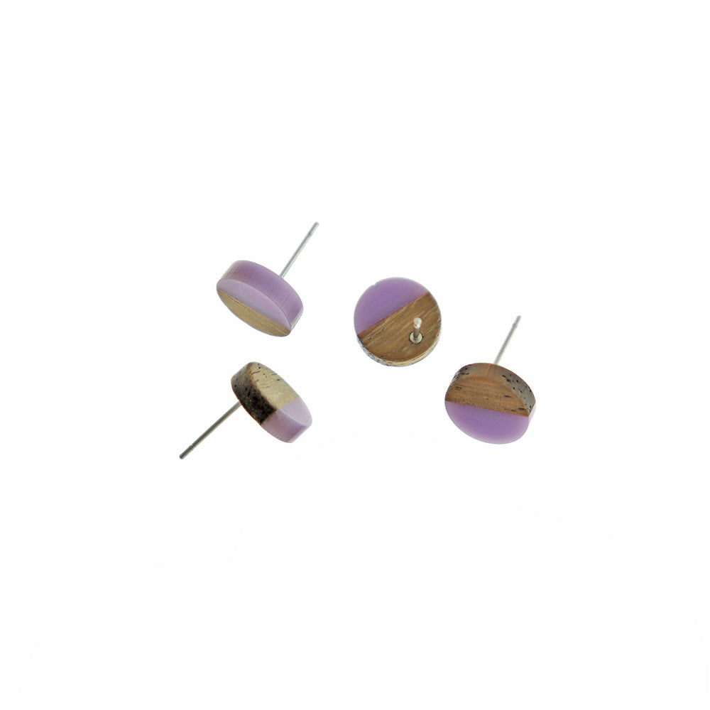 Wood Stainless Steel Earrings - 10mm Resin Round Studs - Choose Your Color!