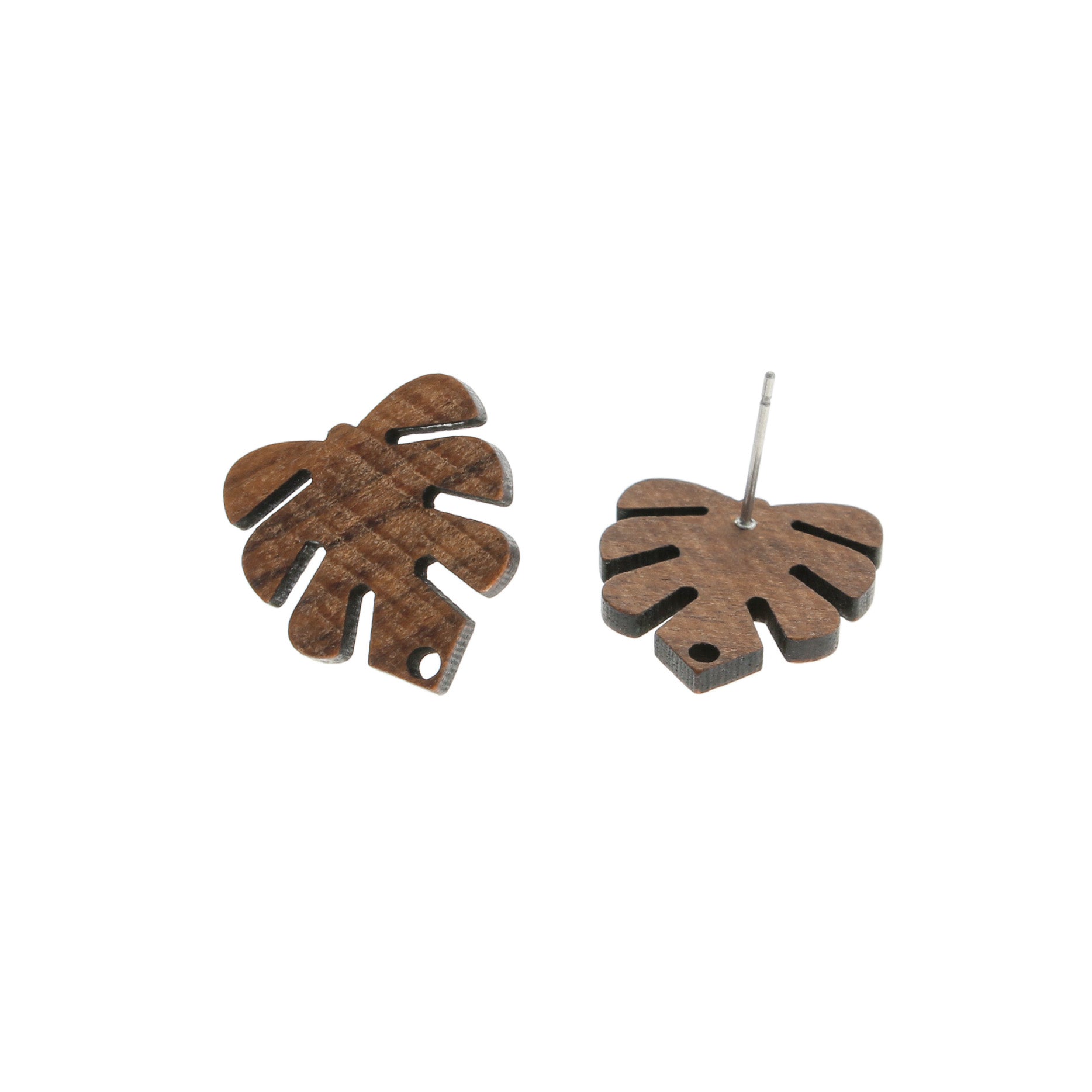 Boucles d'oreilles en bois en acier inoxydable - Clous de feuilles tropicales - 20 mm x 18 mm - 2 pièces 1 paire - ER123