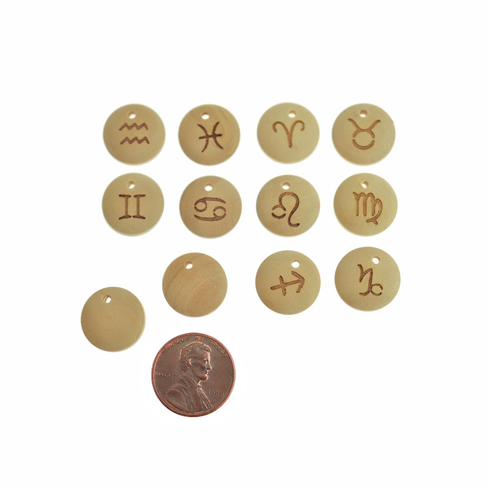 Zodiac Wood Charm Collection 12 Different Charms - COL247H