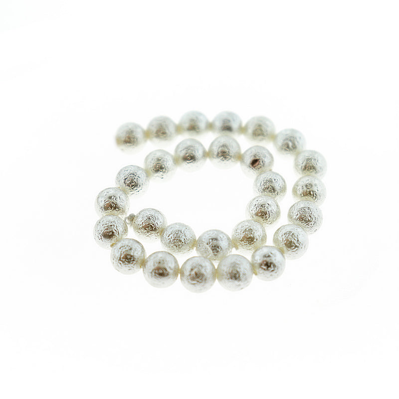 Round Natural Shell Beads 6mm - Wrinkle White - 1 Strand 34 Beads - BD1437