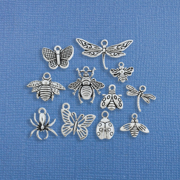 Bug Charm Collection Antique Silver Tone 11 Charms - COL206