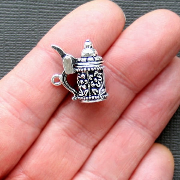 2 Beer Stein Antique Silver Tone Charms 3D - SC2002