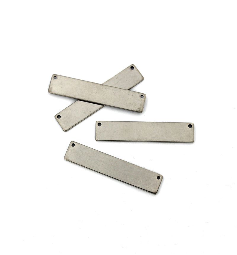 Rectangle Connector Stamping Blanks - Silver Tone Stainless Steel - 39mm x 8mm - 4 Tags - FD742