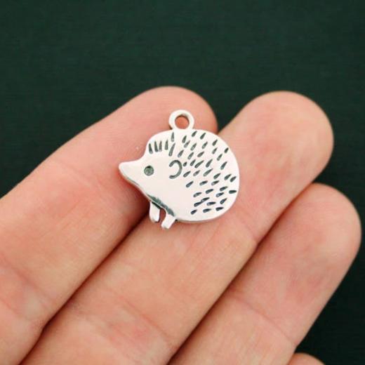 4 Hedgehog Antique Silver Tone Charms - SC7360