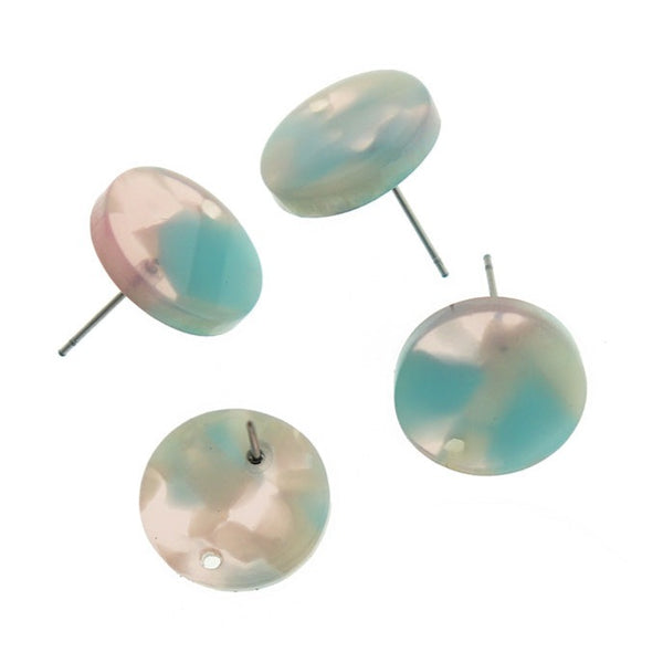 Resin Stainless Steel Earrings - Pastel Cotton Candy Swirl Studs With Hole - 15.5mm x 2.5mm - 2 Pieces 1 Pair - ER482