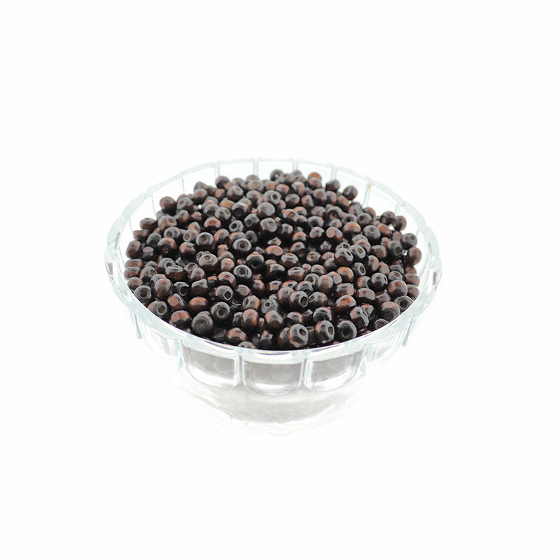 Round Wooden Beads 6mm - Dark Brown - 100 Beads - BD1932