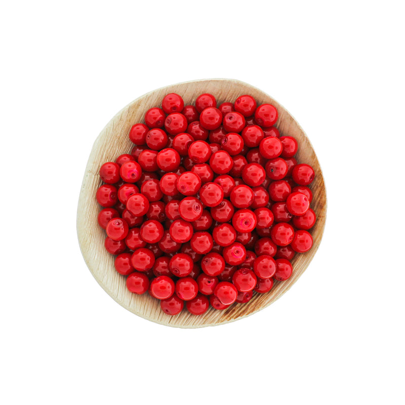 Round Glass Beads 8mm - Cherry Red - 1 Strand 105 Beads - BD2714