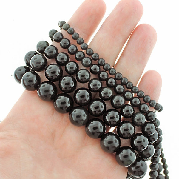 Round Natural Black Obsidian Beads 4mm -12mm - Choose Your Size - 1 Full 15" Strand - BD1875