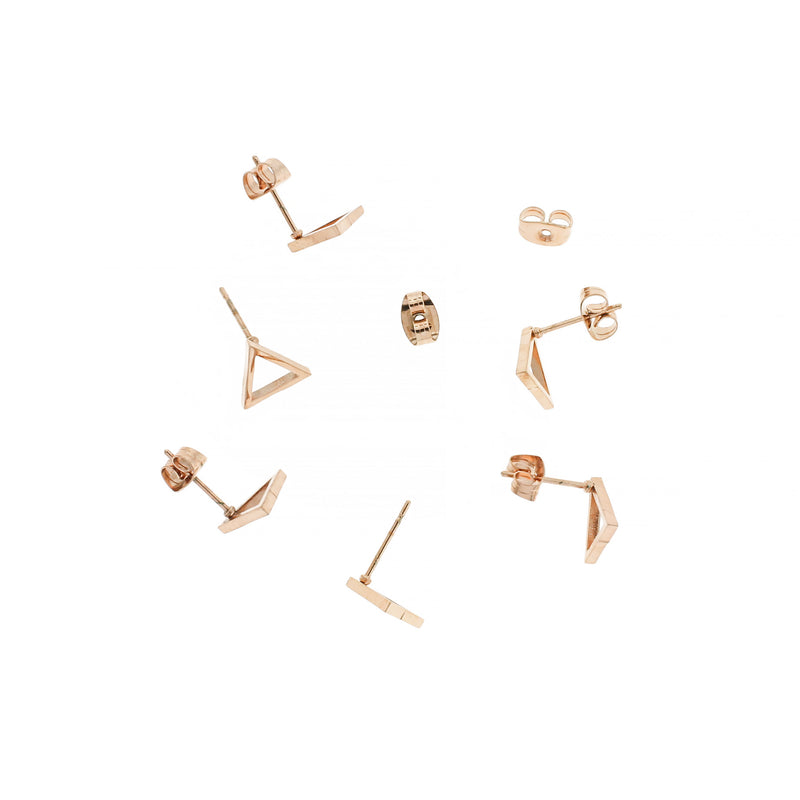 Rose Gold Stainless Steel Earrings - Triangle Studs - 12mm x 9mm - 2 Pieces 1 Pair - Z509