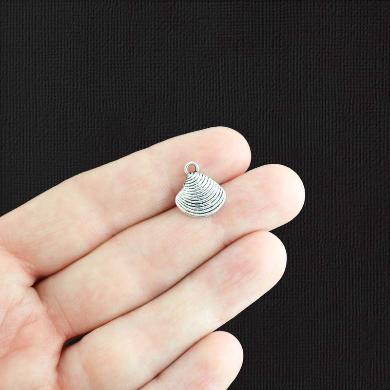 12 Seashell Antique Silver Tone Charms - SC442