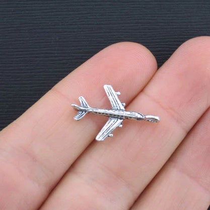 8 Airplane Antique Silver Tone Charms 3D - SC830