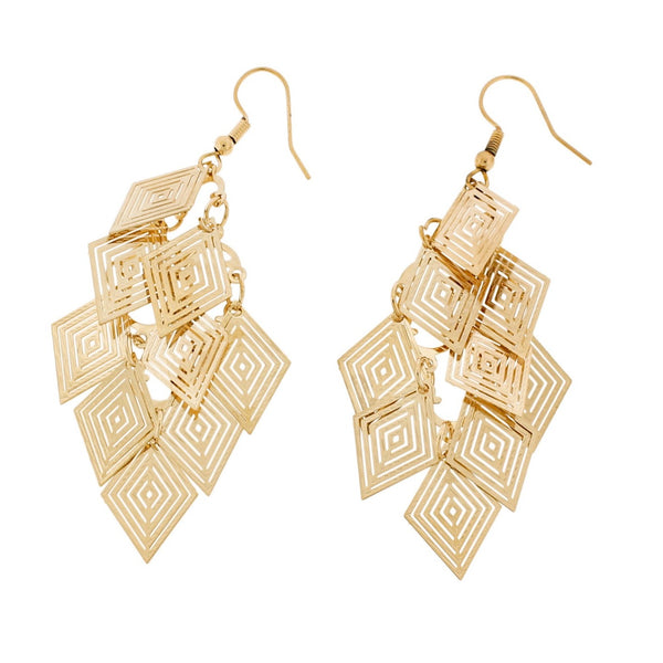 Gold Geometric Dangle Earrings - Stainless Steel French Hook Style - 2 Pieces 1 Pair - ER617