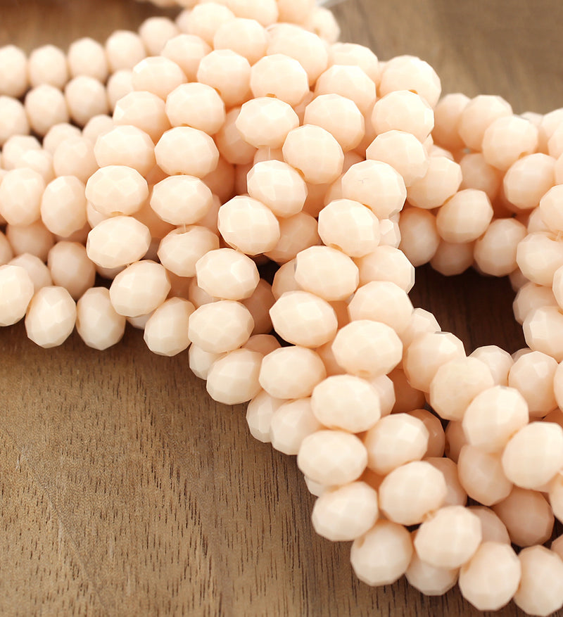 Faceted Glass Beads 8mm x 6mm - Beige - 1 Strand 67 Beads - BD1659