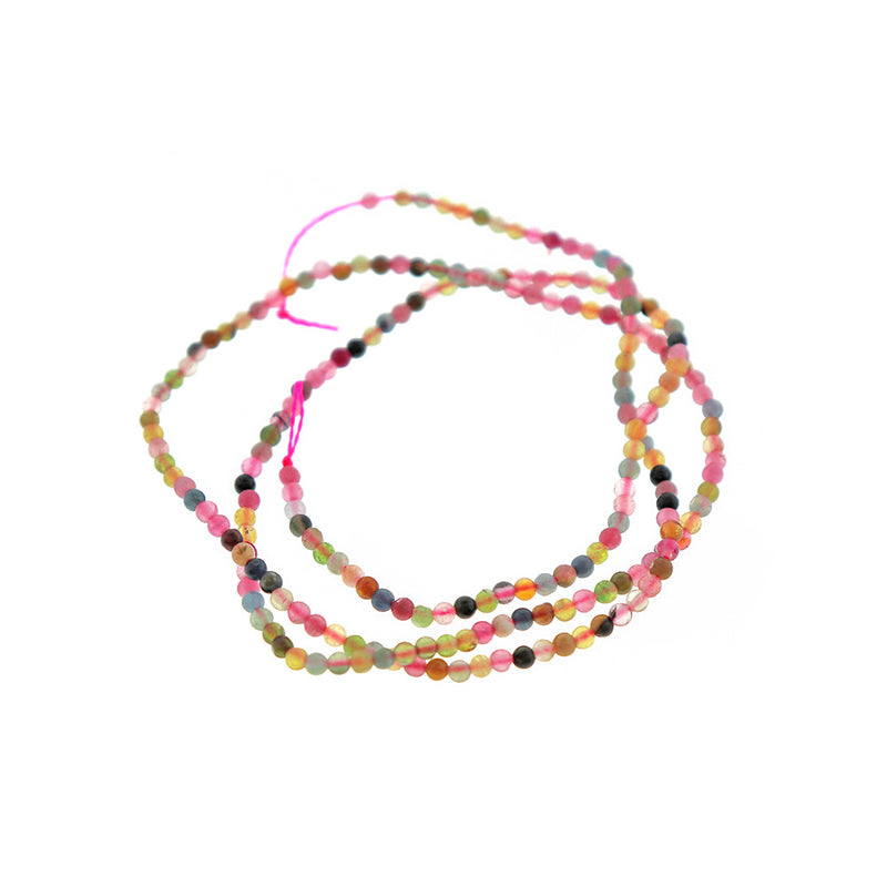 Perles de Tourmaline Naturelle Rondes 2mm - Rose Vif et Noir - 1 Rang 208 Perles - BD2422