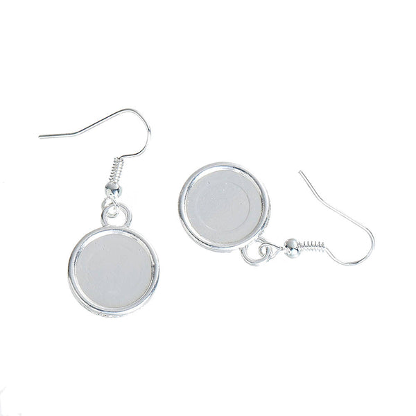 Silver Tone Cabochon Earrings - French Hook - 12mm Tray - 6 Pieces 3 Pairs - Z025