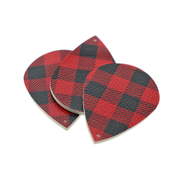 Imitation Leather Teardrop Pendants - Buffalo Plaid - 4 Pieces - LP036