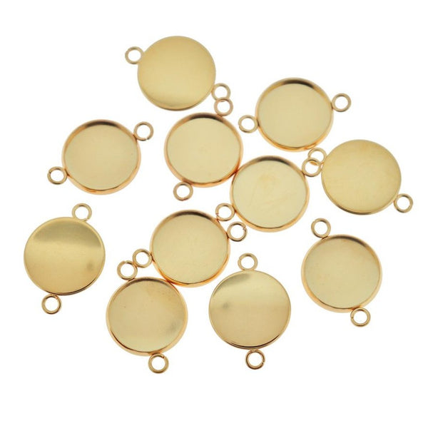 24K Gold Plated Stainless Steel Cabochon Connector Settings - 14mm Tray - 4 Pieces - CBS020