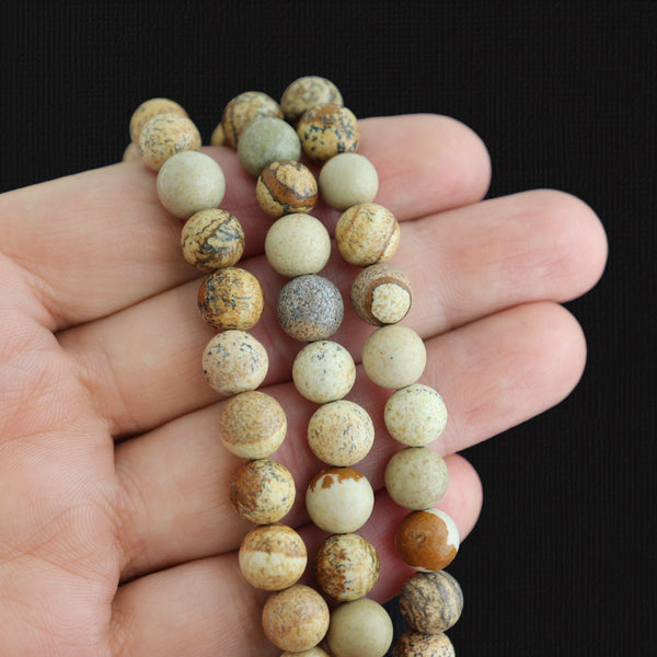 Round Picture Jasper Beads 8mm - Yellow and Brown - 1 Strand 46 Beads - BD1730