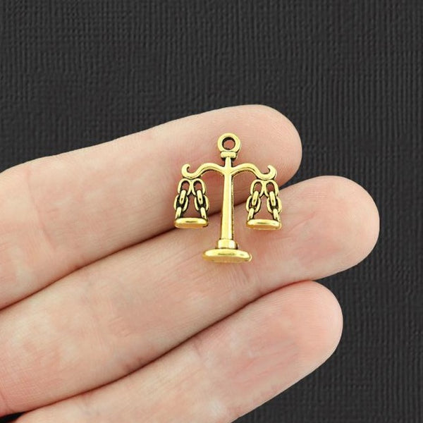 10 Law Scales of Justice Antique Gold Tone Charms 2 Sided - GC853