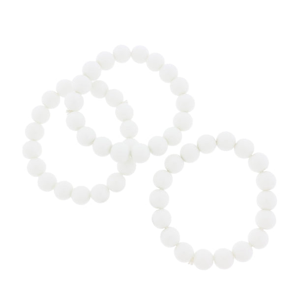 Round Acrylic Bead Bracelet - 45mm - White - 1 Bracelet - BB022