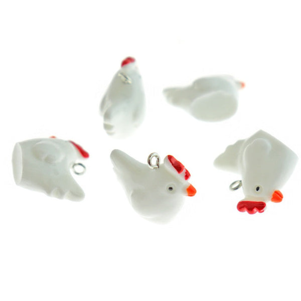 4 Chicken Resin Charms 3D - K606