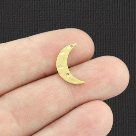 4 Crescent Moon 18K Gold Plated Brass Charms 2 Sided - GC378