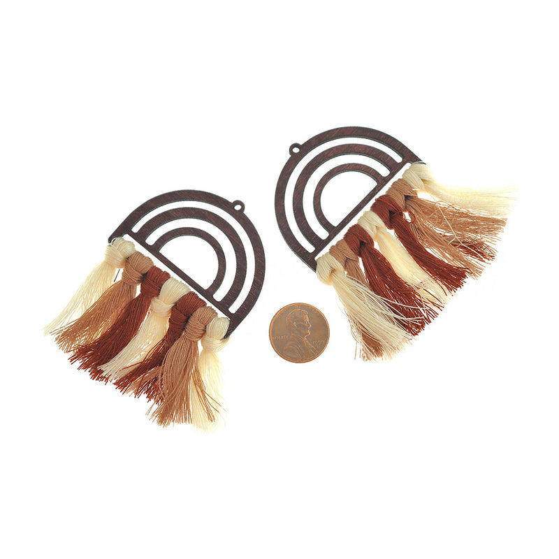 Polycotton Fan Tassels - Natural Wood and Shades of Brown - 2 Pieces - TSP317