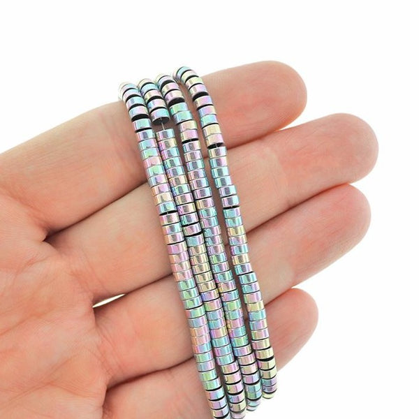 Heishi Hématite Perles 4mm x 2mm - Rainbow Electroplated Silver - 1 Rang 190 Perles - BD2445