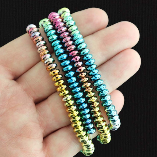 Rondelle Hematite Beads 6mm x 3mm - Electroplated Rainbow - 1 Strand 136 Beads - BD1306