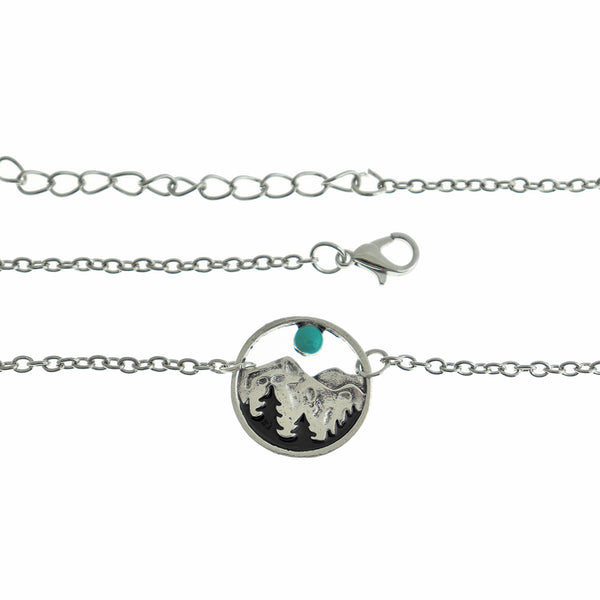 Cable Chain Necklace 17.72" With Imitation Turquoise Mountain Ring Pendant - 1 Necklace - Z203