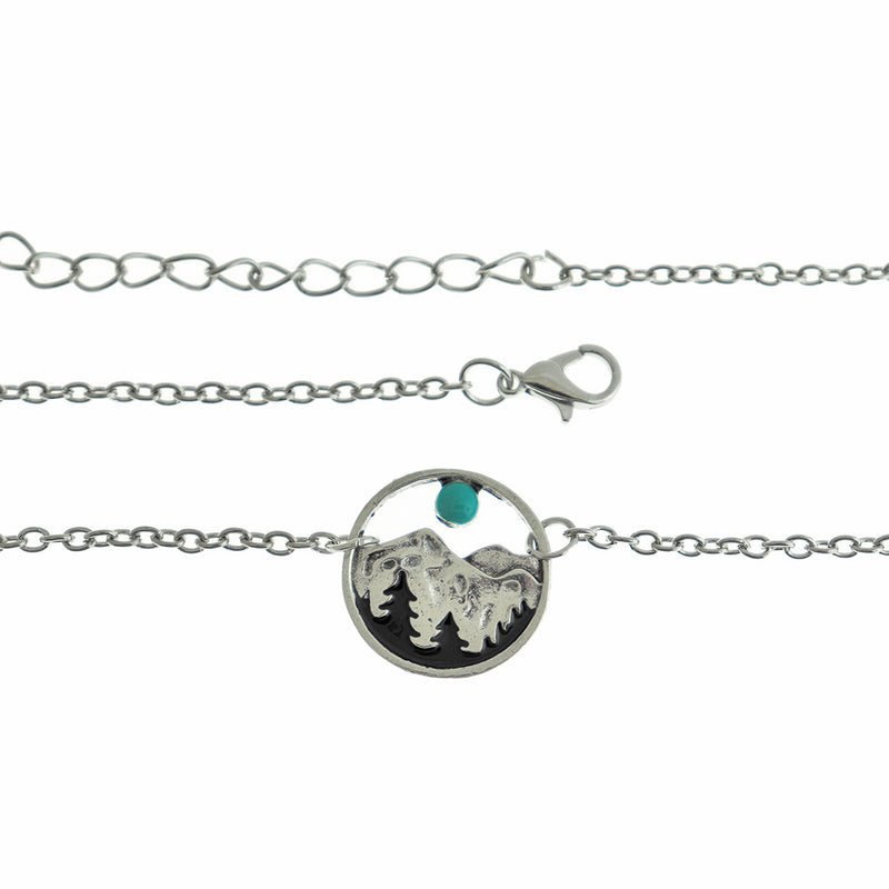 Collier Chaîne Câble 17.72" Avec Pendentif Anneau Montagne Imitation Turquoise - 1 Collier - Z203