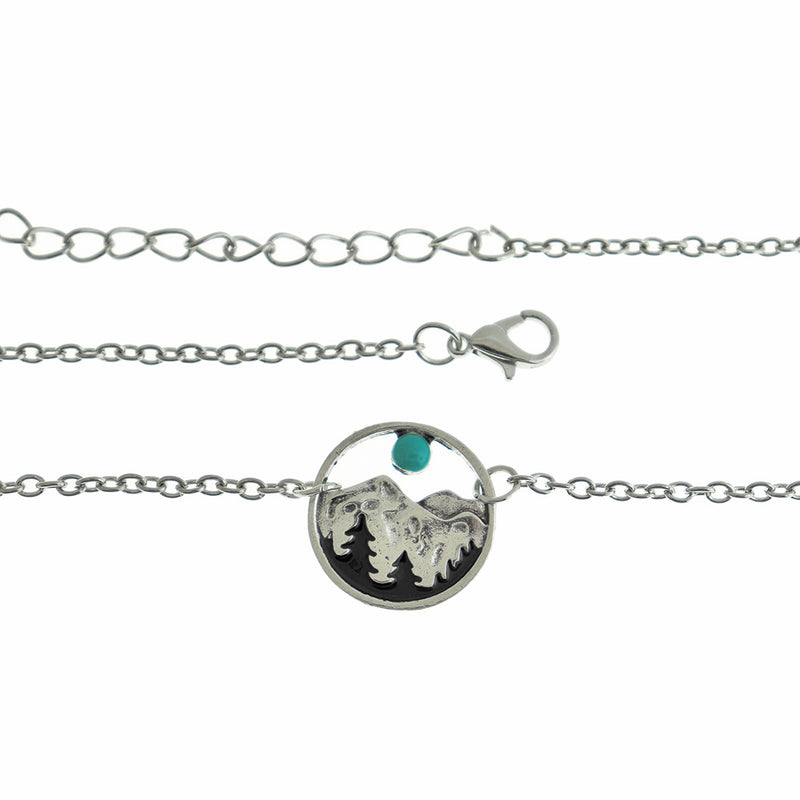Cable Chain Necklaces 17.72" With Imitation Turquoise Mountain Ring Pendant - 5 Necklaces - Z203