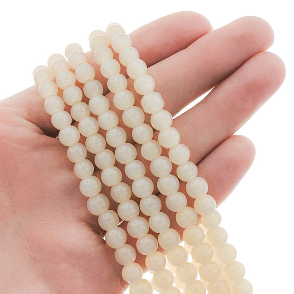 Perles Imitation Jade Rondes 6.5mm - Pêche Pâle - 1 Rang 145 Perles - BD2703